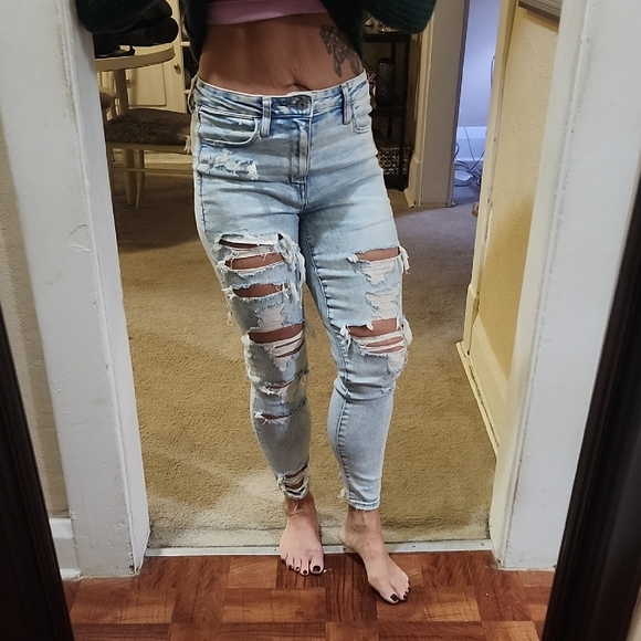 American Eagle Outfitters Denim - American Eagle Outfitters Ripped Light Blue Skinny Jeans